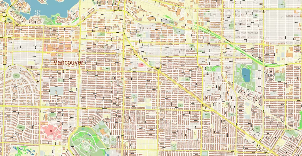 Vancouver Canada large area Map Vector Exact High Detailed City Plan editable Adobe Illustrator Street Map in layers