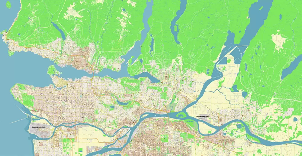 Vancouver Canada large area Map Vector Exact High Detailed City Plan editable Adobe Illustrator Street Map in layers
