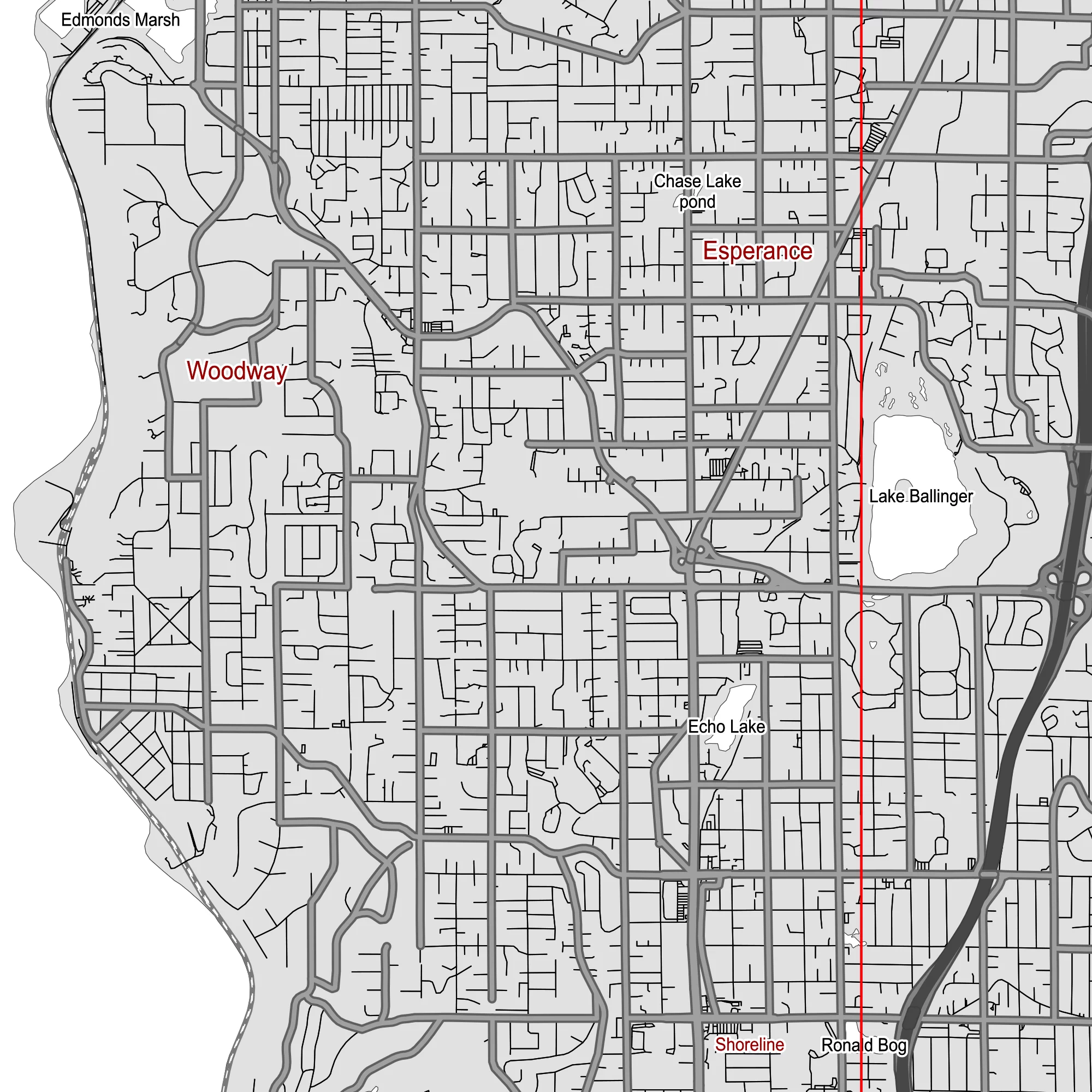 Seattle Washington US PDF Vector Map: City Plan Low Detailed (simple white + black hc) Street Map editable Adobe PDF in layers.
