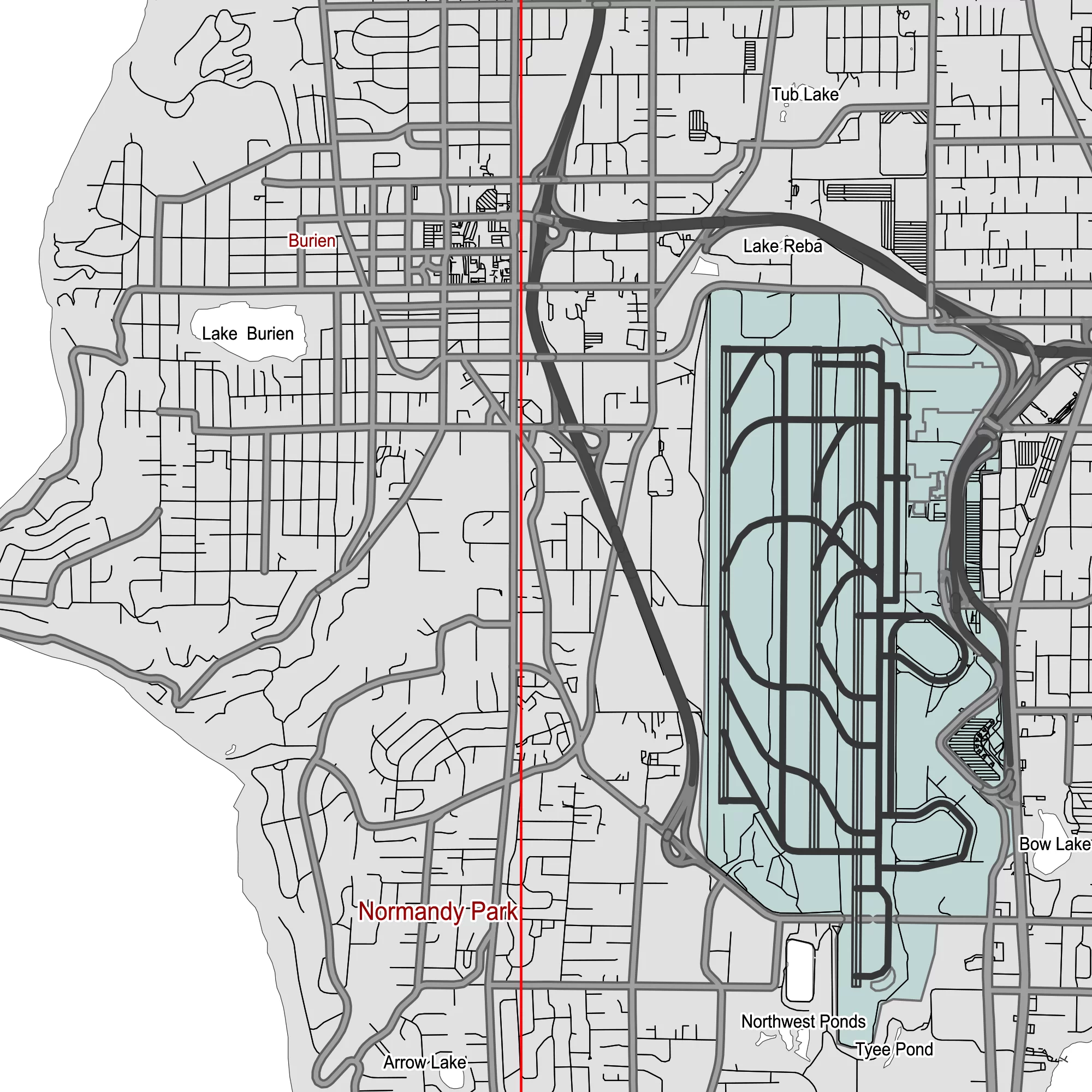 Seattle Washington US PDF Vector Map: City Plan Low Detailed (simple white + black hc) Street Map editable Adobe PDF in layers.