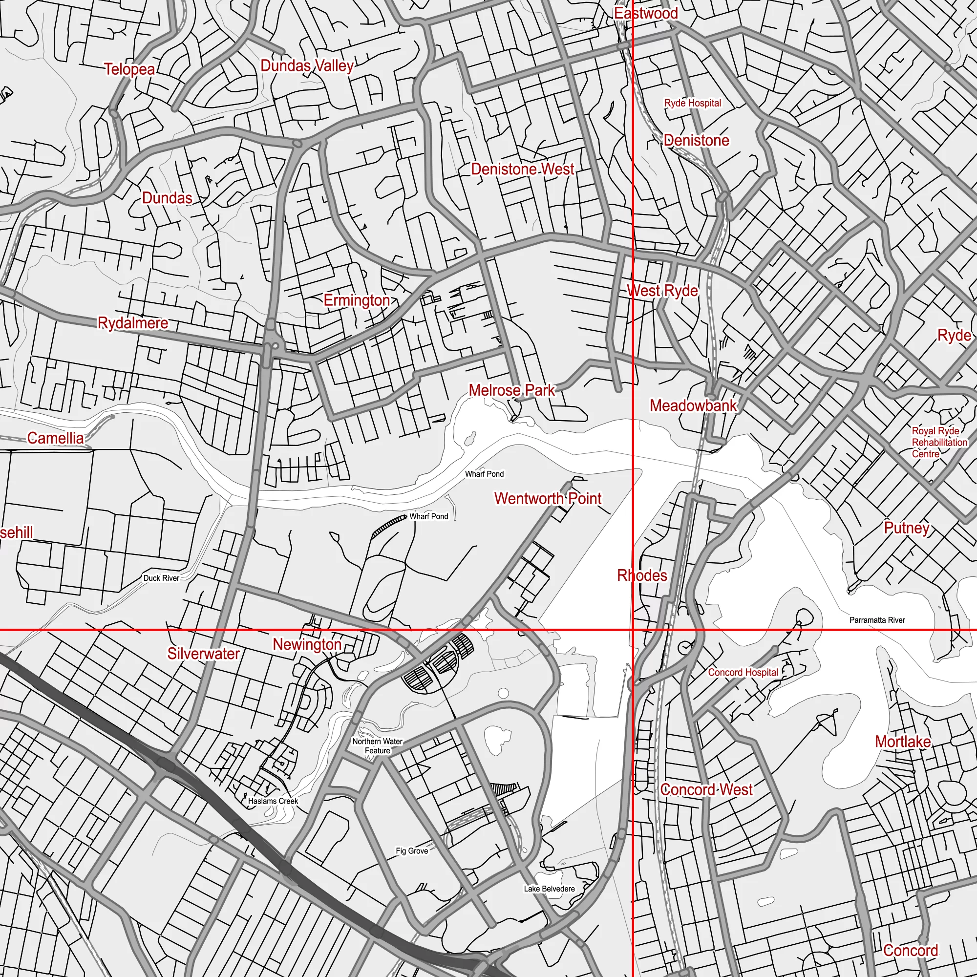 Sydney Australia PDF Vector Map: City Plan Low Detailed (simple BLANK version) Street Map editable Adobe PDF in layers