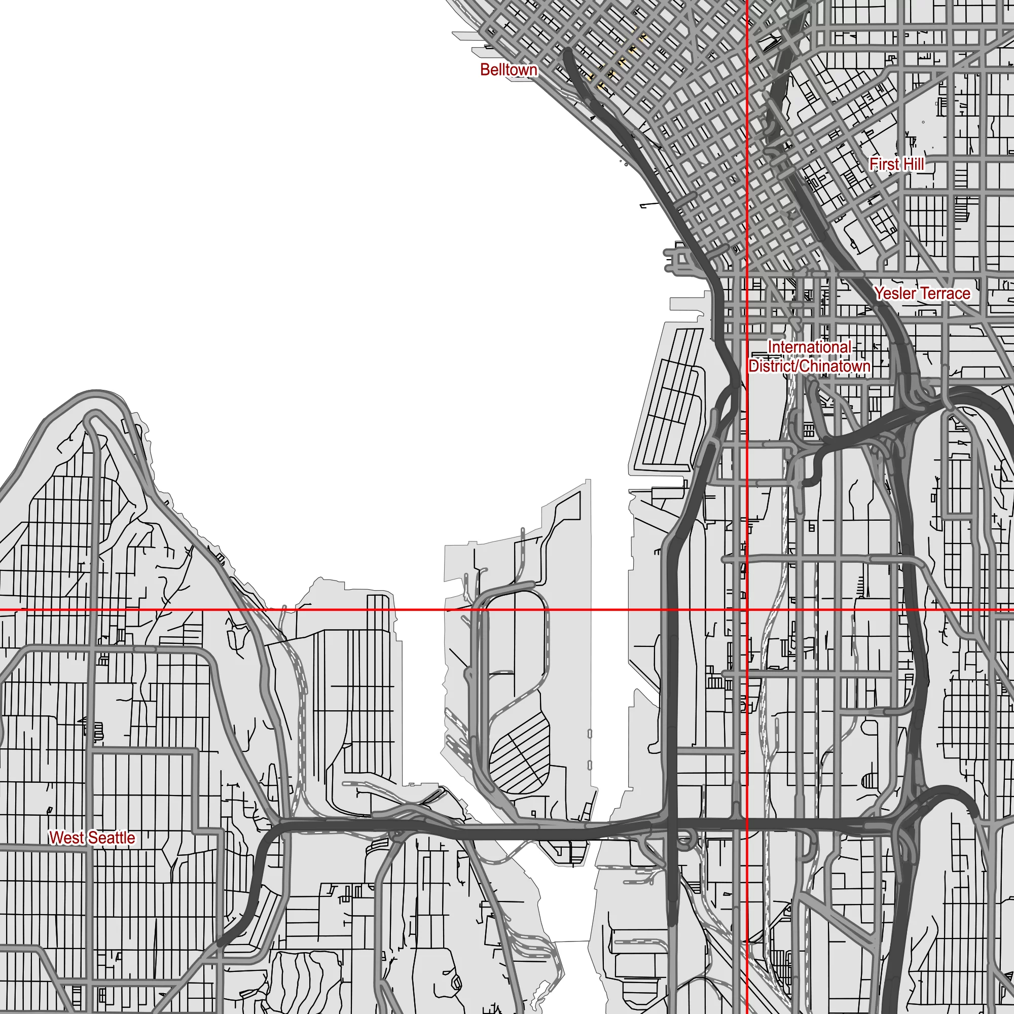 Seattle Washington US PDF Vector Map: City Plan Low Detailed (simple white + black hc) Street Map editable Adobe PDF in layers.