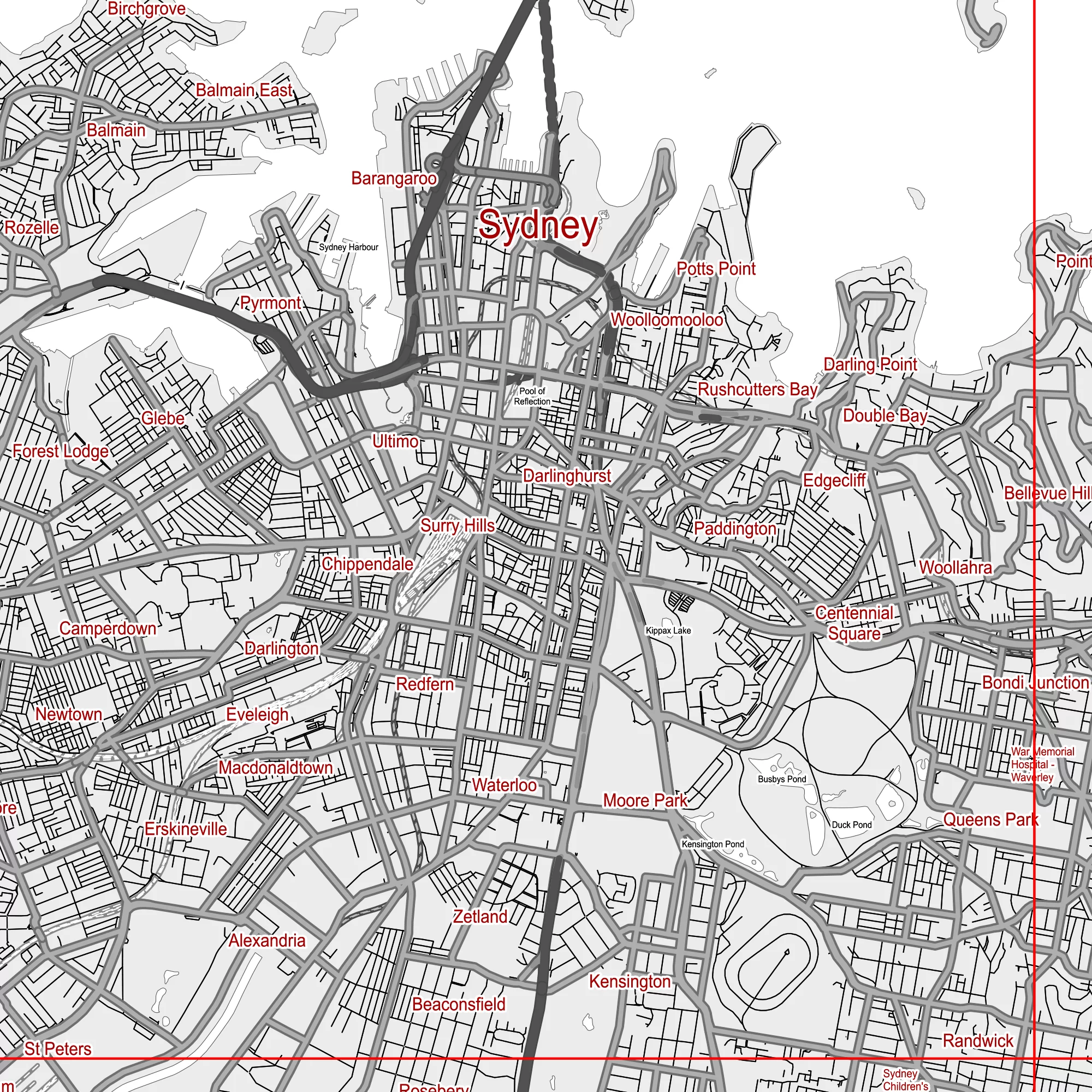Sydney Australia PDF Vector Map: City Plan Low Detailed (simple BLANK version) Street Map editable Adobe PDF in layers