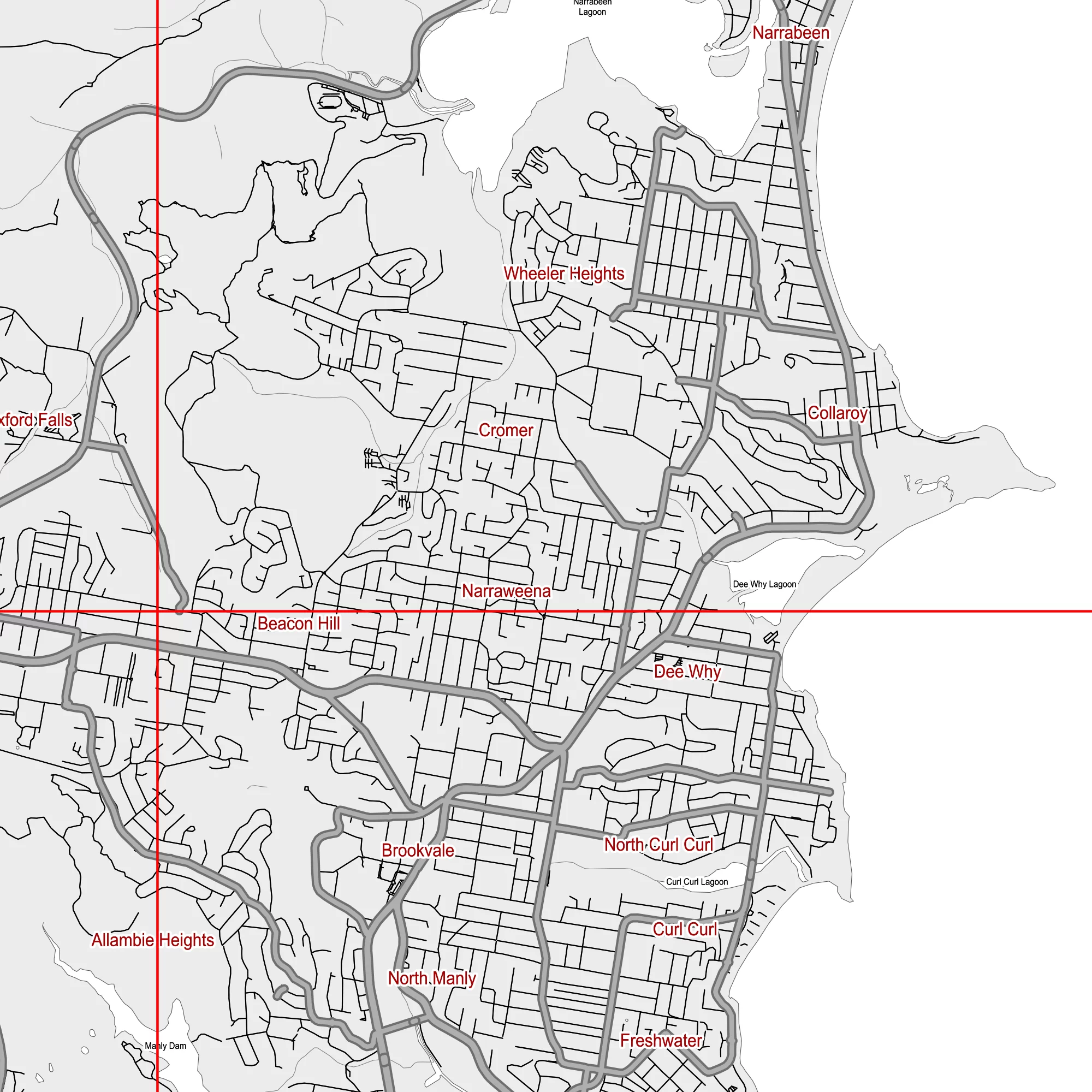 Sydney Australia PDF Vector Map: City Plan Low Detailed (simple BLANK version) Street Map editable Adobe PDF in layers
