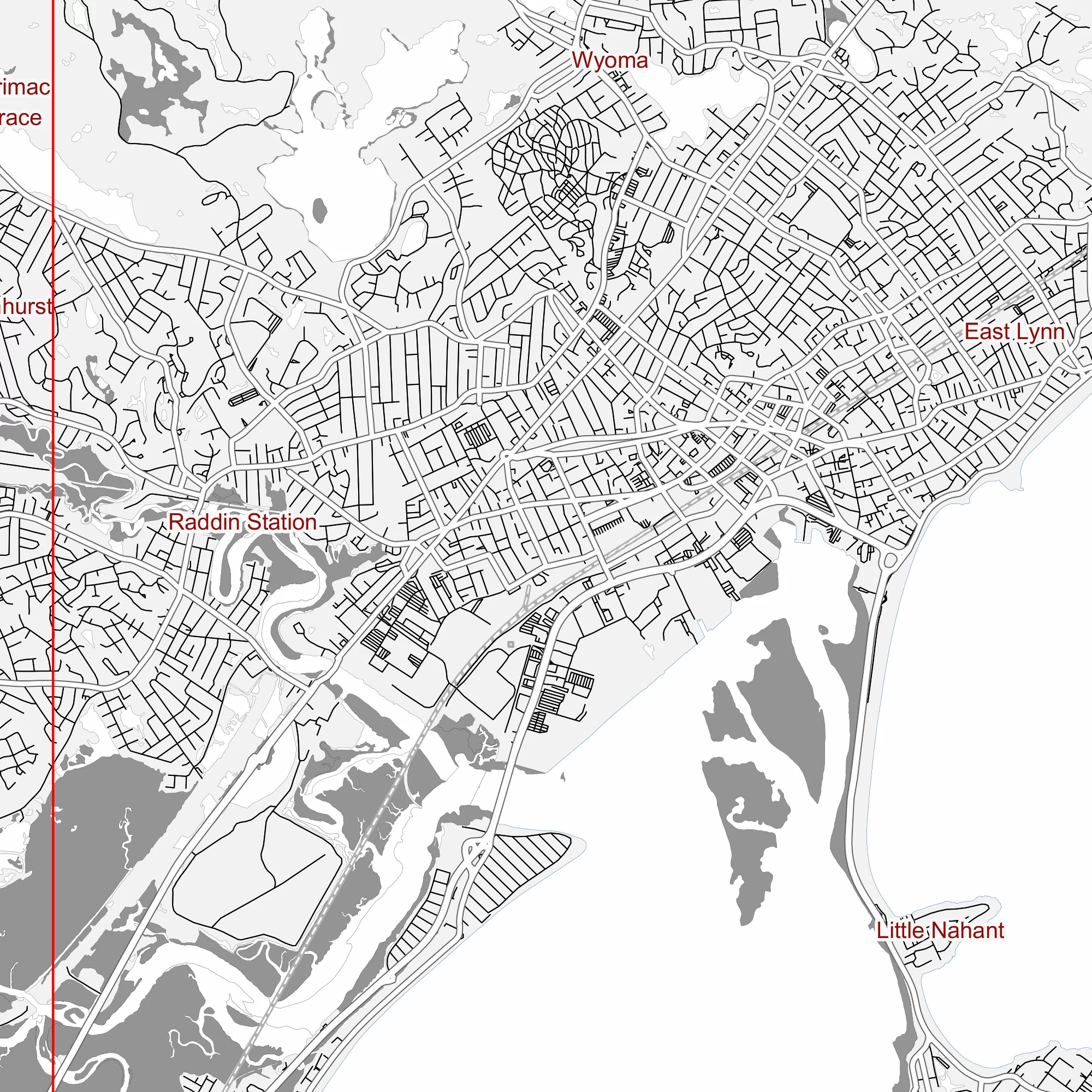 Boston Massachusetts US PDF Vector Map: City Plan Low Detailed (simple white) Street Map editable Adobe PDF in layers