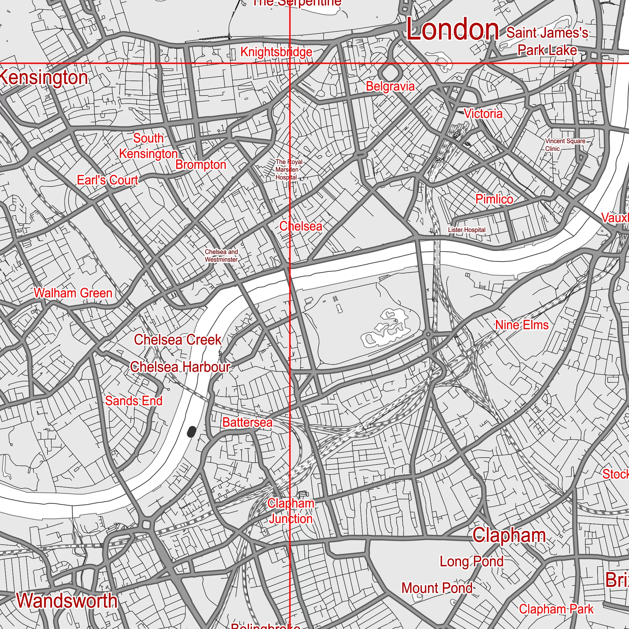 London UK Greater Map Vector City Plan Low Detailed (simple white) Street Map editable Adobe Illustrator in layers