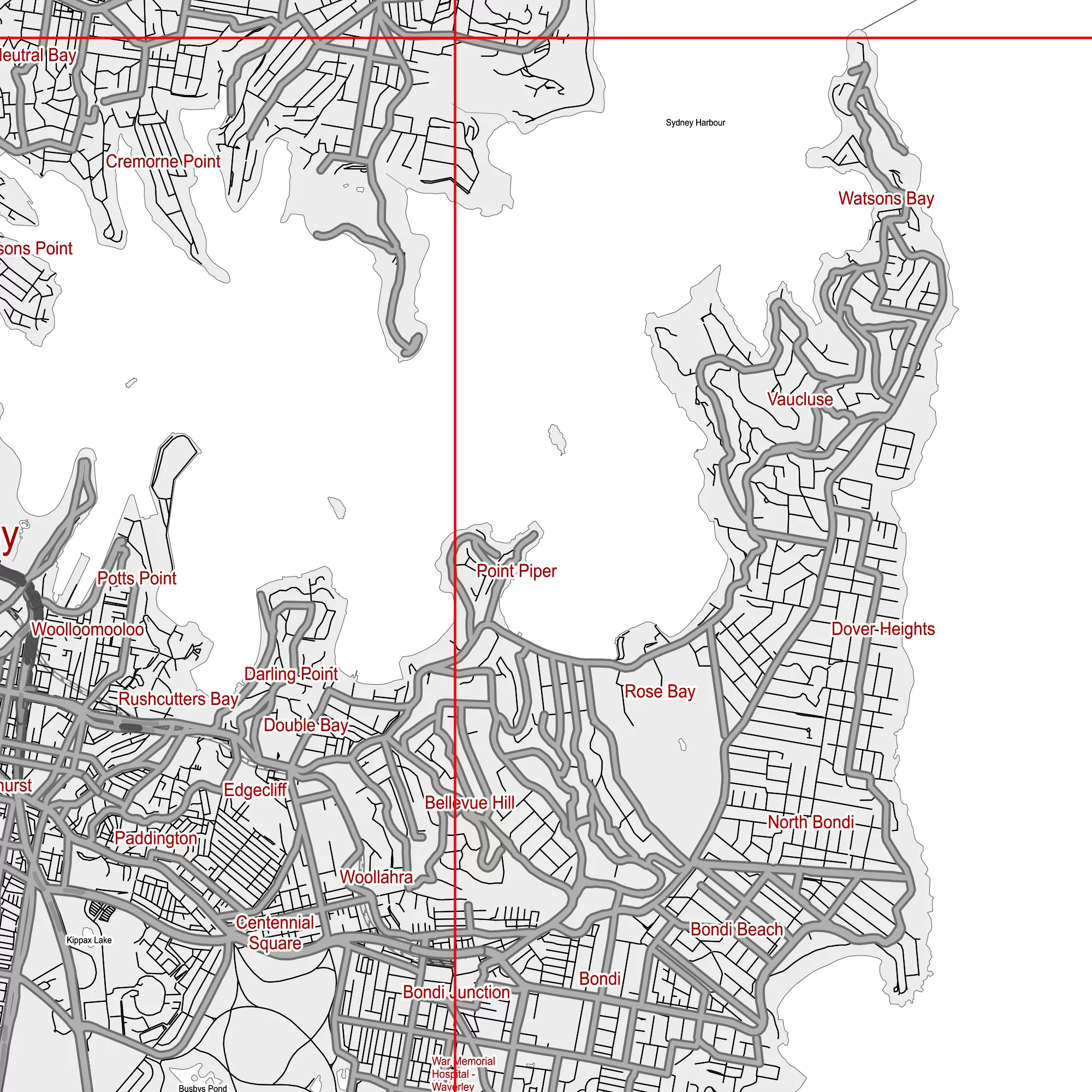 Sydney Australia PDF Vector Map: City Plan Low Detailed (simple BLANK version) Street Map editable Adobe PDF in layers