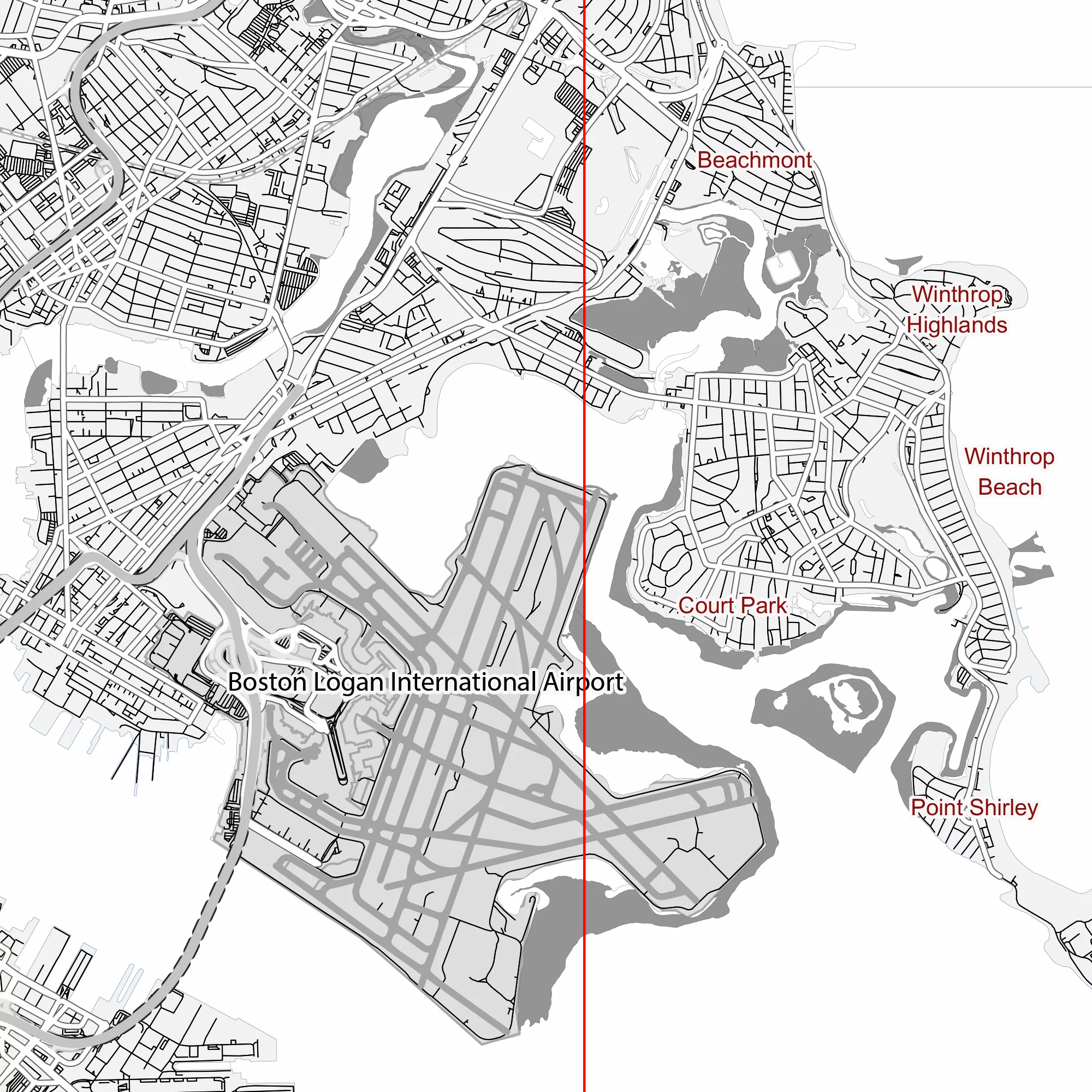 Boston Massachusetts US PDF Vector Map: City Plan Low Detailed (simple white) Street Map editable Adobe PDF in layers