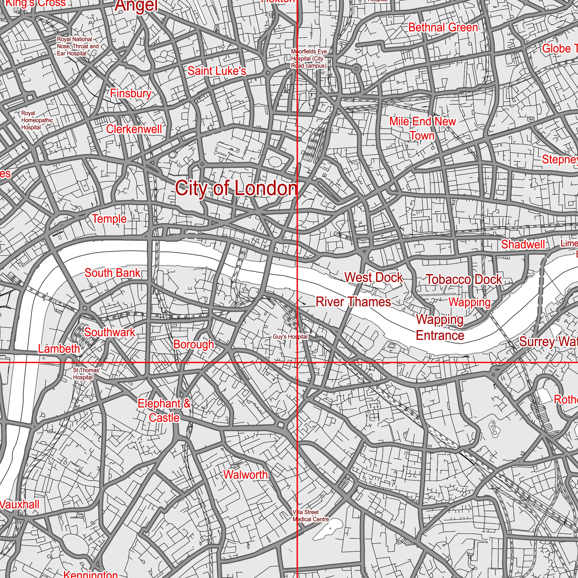 London UK Greater Map Vector City Plan Low Detailed (simple white) Street Map editable Adobe Illustrator in layers