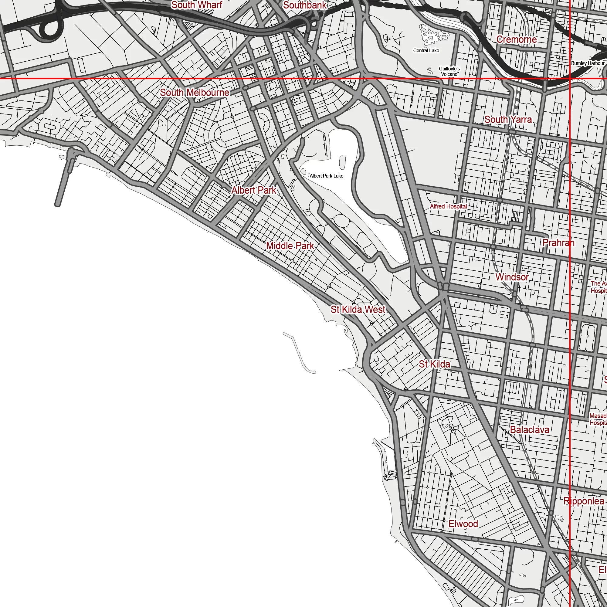 Melbourne Australia Map Vector City Plan Low Detailed (simple white) Street Map editable Adobe Illustrator in layers