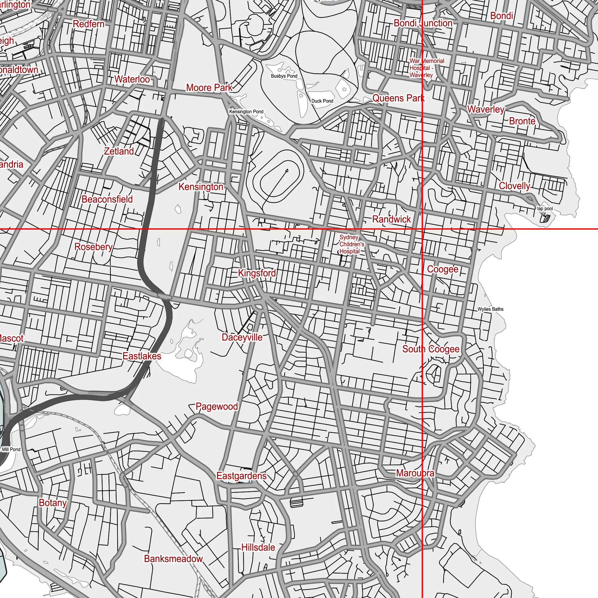 Sydney Australia PDF Vector Map: City Plan Low Detailed (simple BLANK version) Street Map editable Adobe PDF in layers