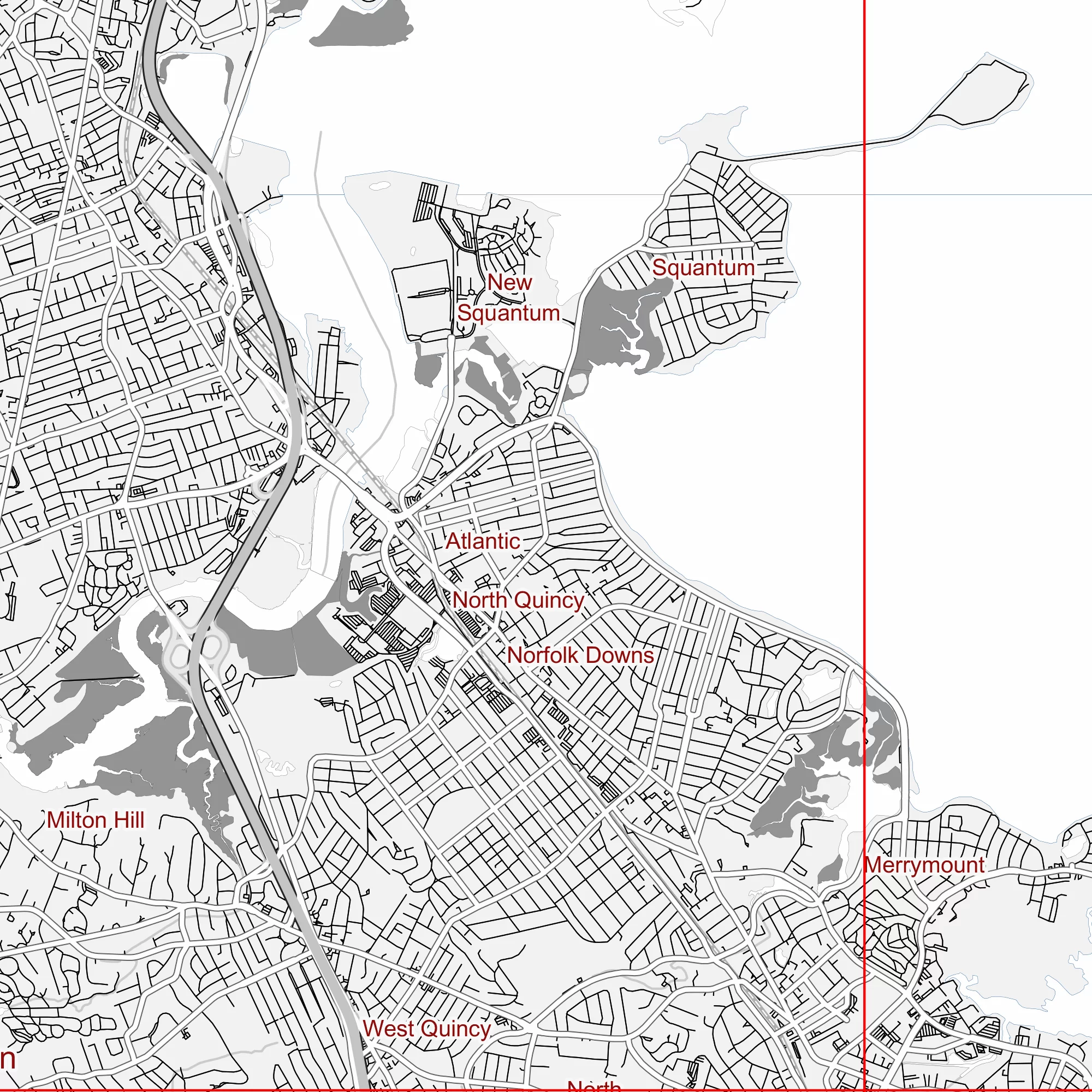 Boston Massachusetts US PDF Vector Map: City Plan Low Detailed (simple white) Street Map editable Adobe PDF in layers