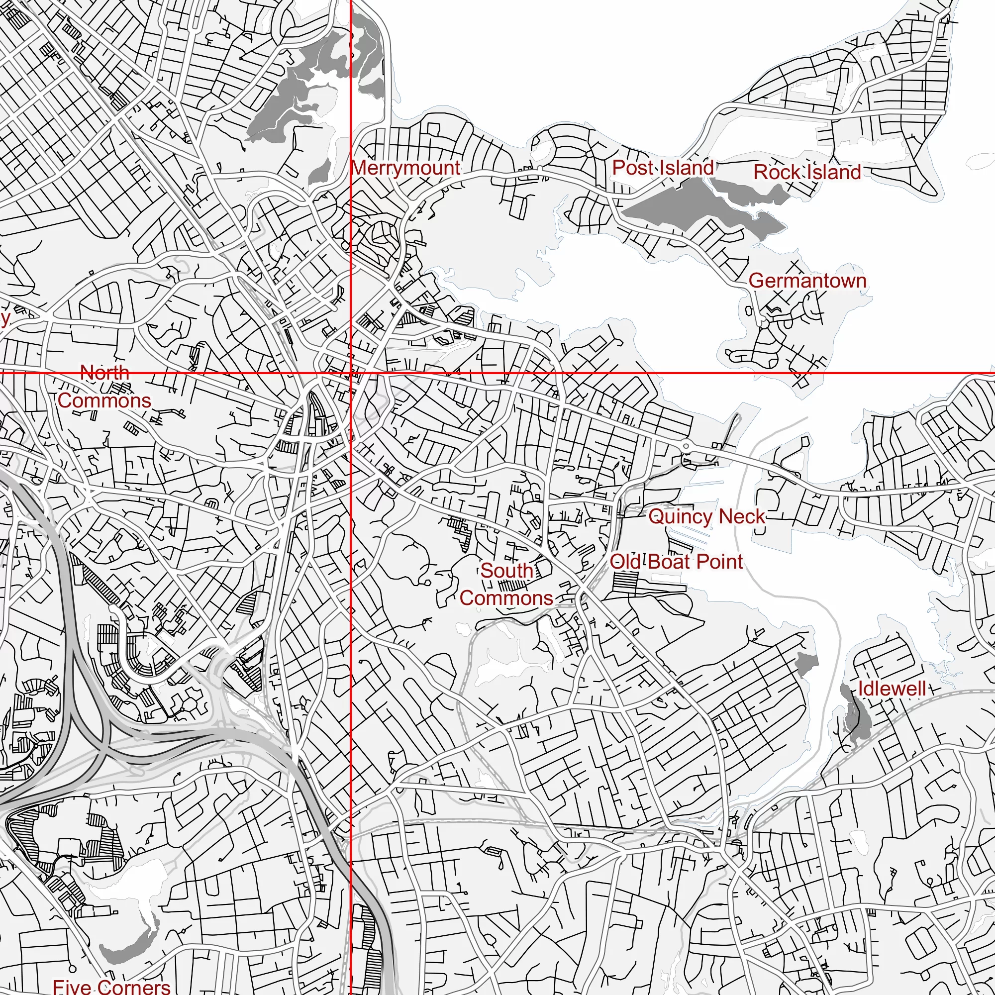 Boston Massachusetts US PDF Vector Map: City Plan Low Detailed (simple white) Street Map editable Adobe PDF in layers