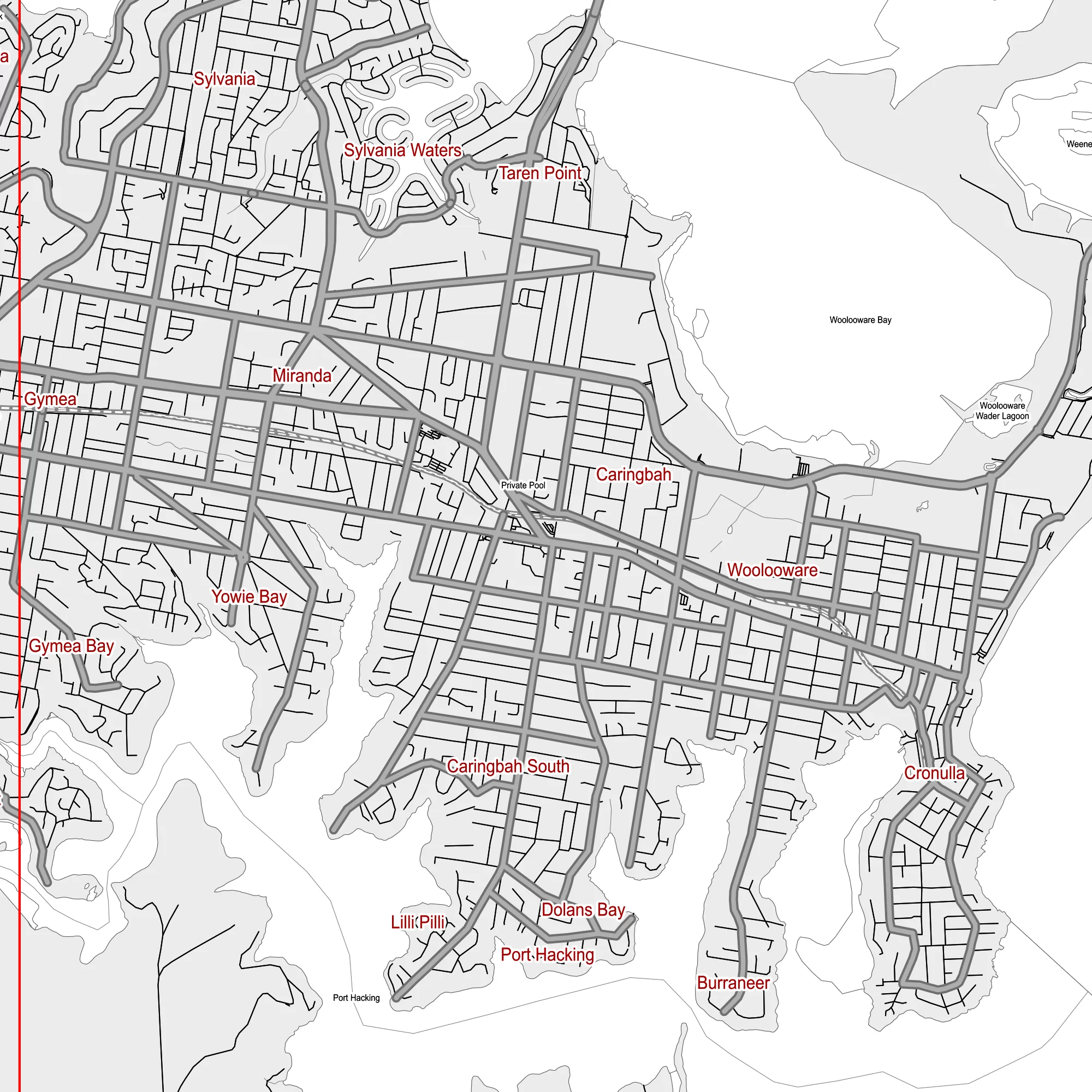 Sydney Australia PDF Vector Map: City Plan Low Detailed (simple BLANK version) Street Map editable Adobe PDF in layers
