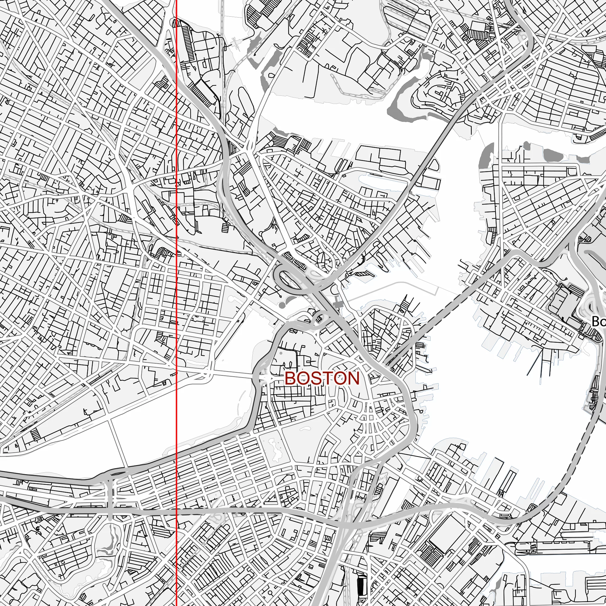 Boston Massachusetts US PDF Vector Map: City Plan Low Detailed (simple white) Street Map editable Adobe PDF in layers