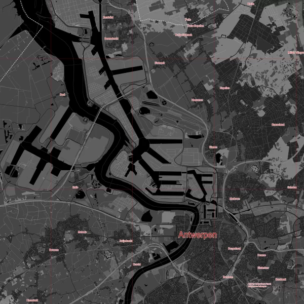 Antwerpen Belgium Map Vector City Plan Low Detailed (simple black) Street Map editable Adobe Illustrator in layers