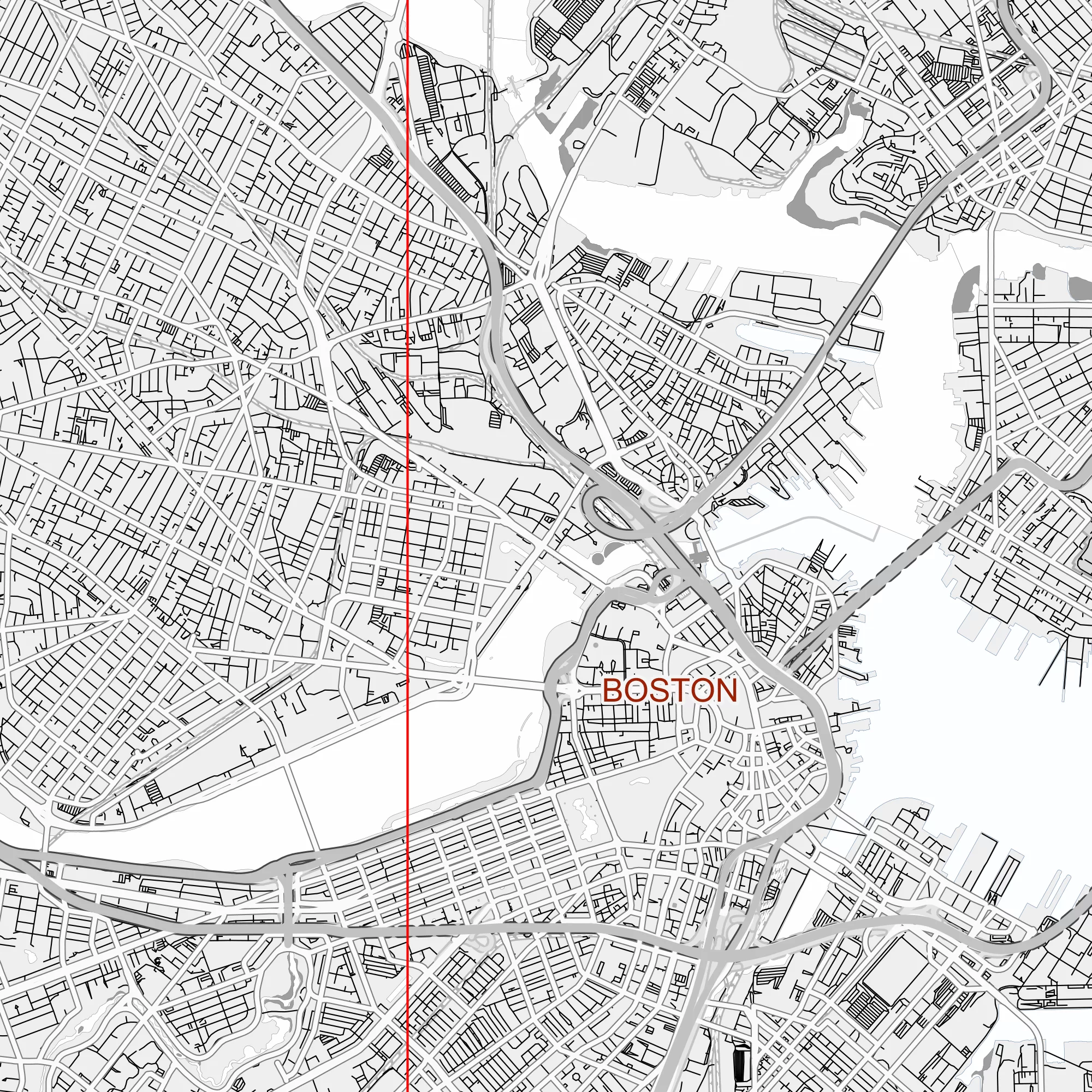 Boston Massachusetts US PDF Vector Map: City Plan Low Detailed (simple white) Street Map editable Adobe PDF in layers