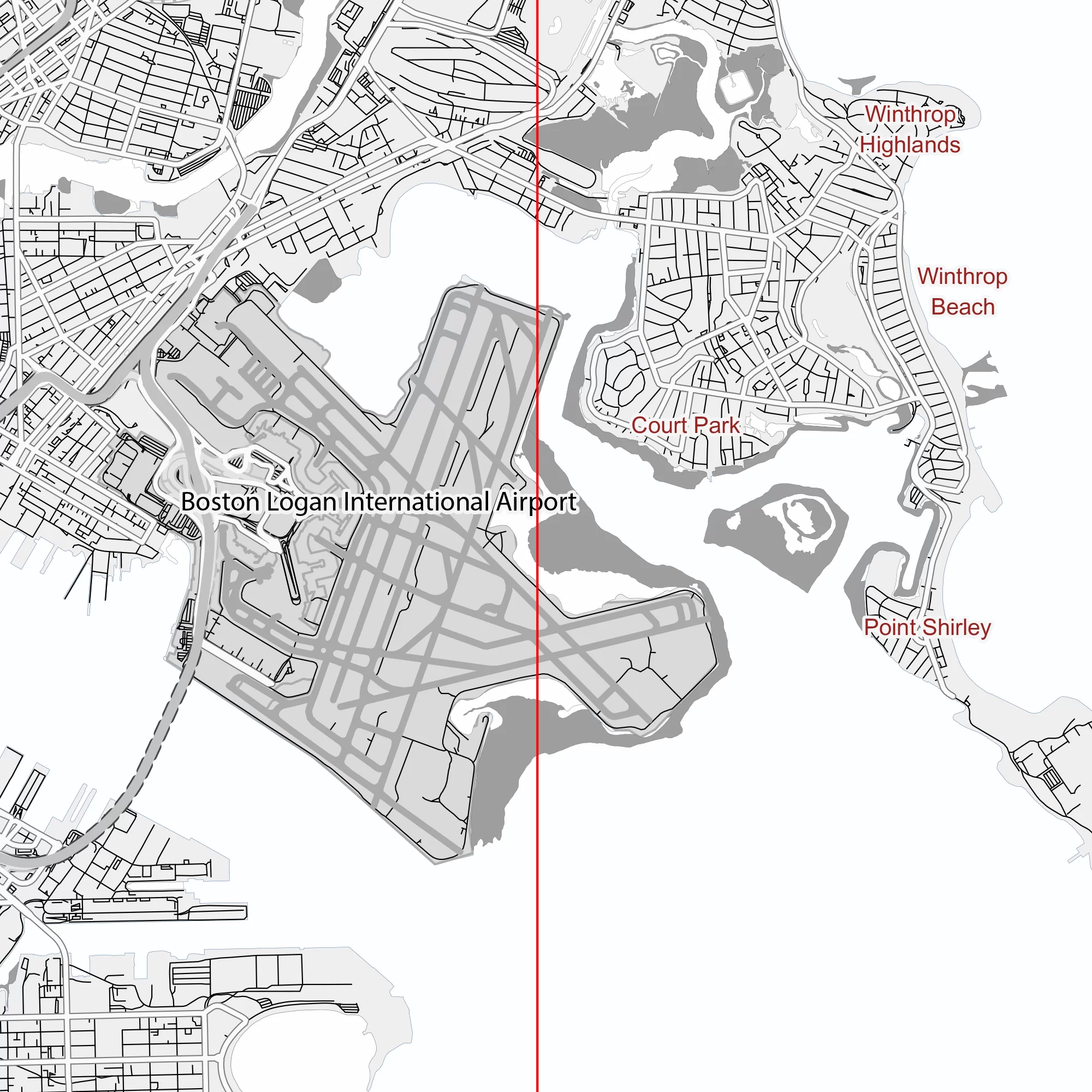 Boston Massachusetts US PDF Vector Map: City Plan Low Detailed (simple white) Street Map editable Adobe PDF in layers