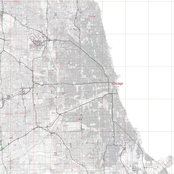 Chicago Illinois US Map Vector City Plan Low Detailed (simple white) Street Map editable Adobe Illustrator in layers