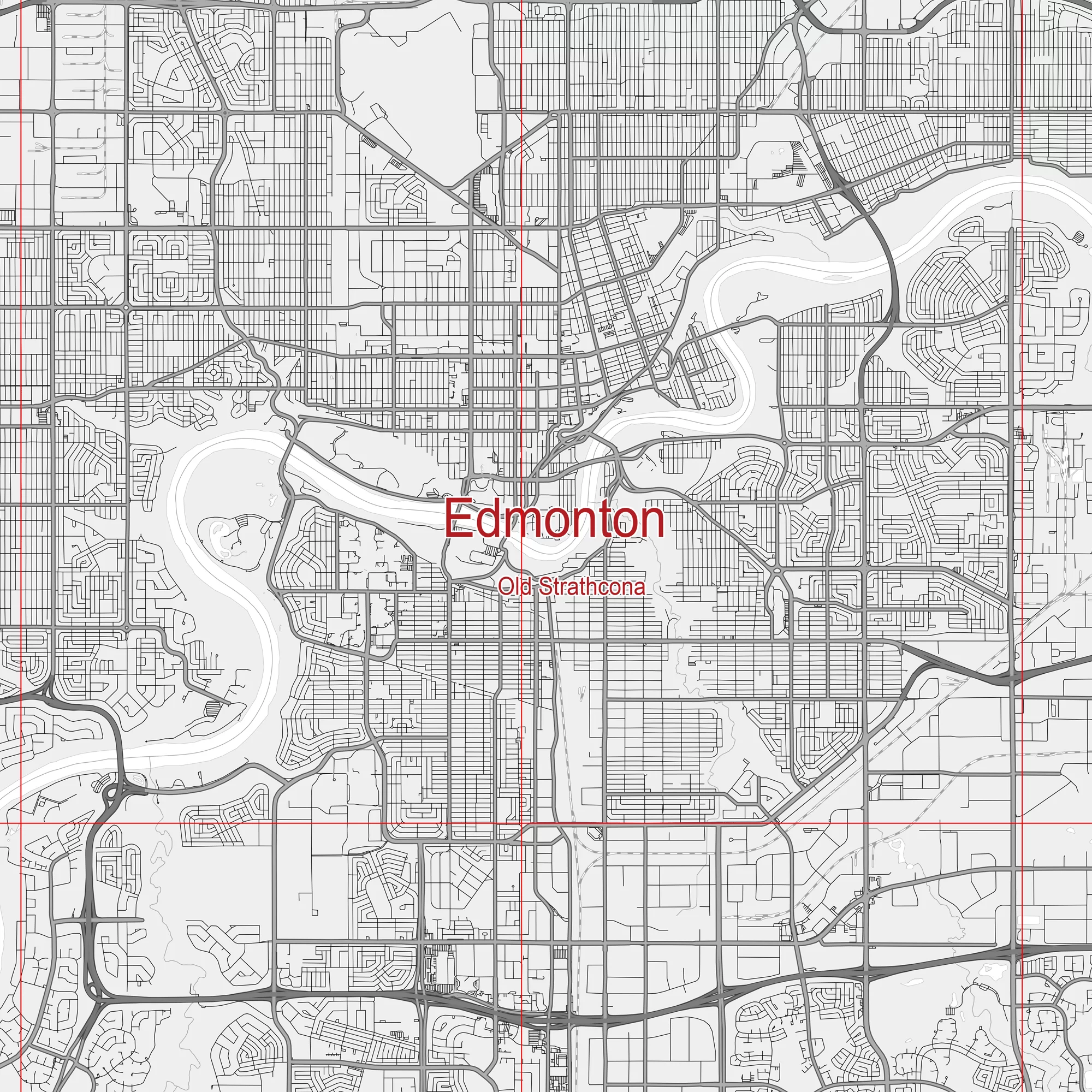 Edmonton Canada Map Vector City Plan Low Detailed (simple white) Street Map editable Adobe Illustrator in layers