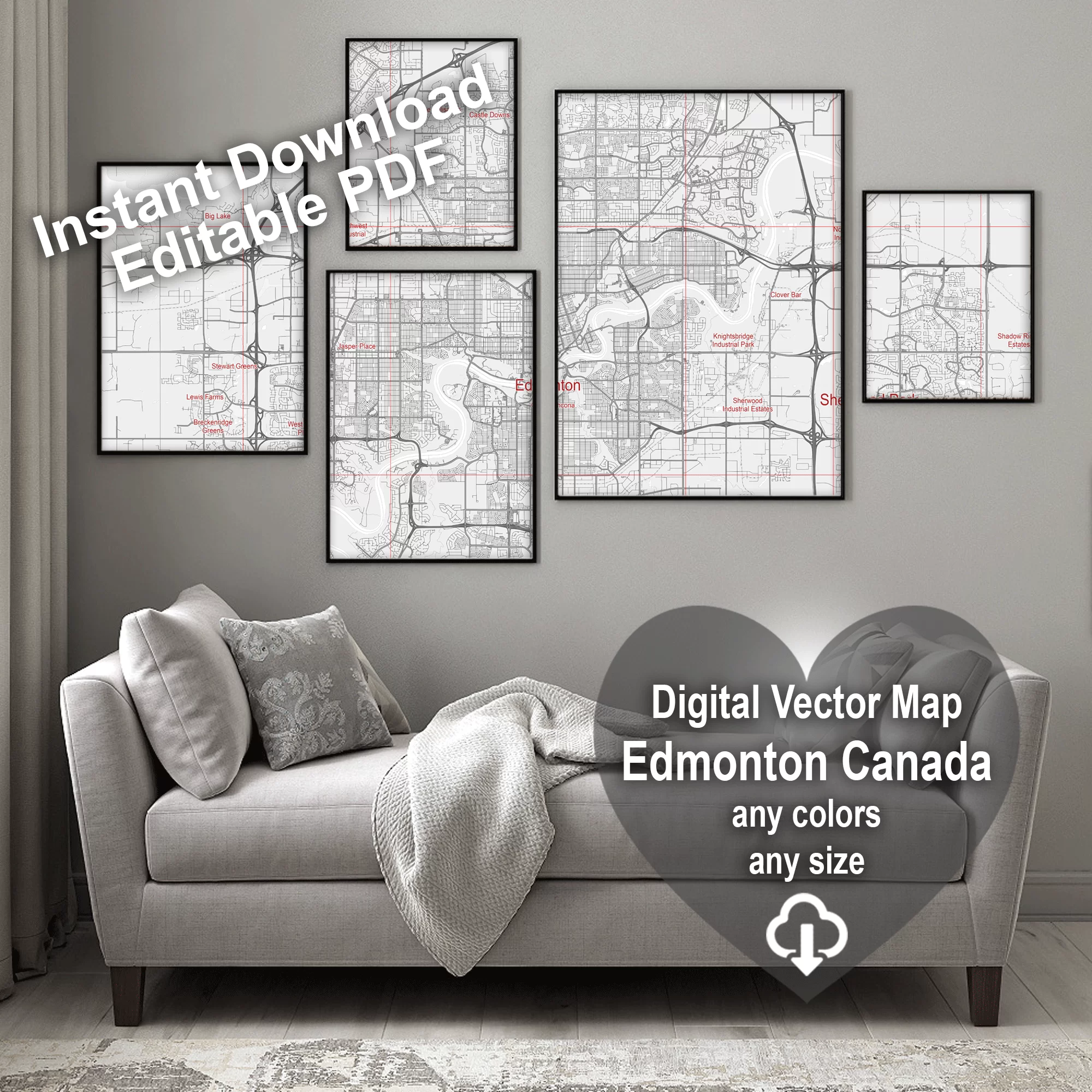 Edmonton Canada Map Vector City Plan Low Detailed (simple white) Street Map editable Adobe Illustrator in layers