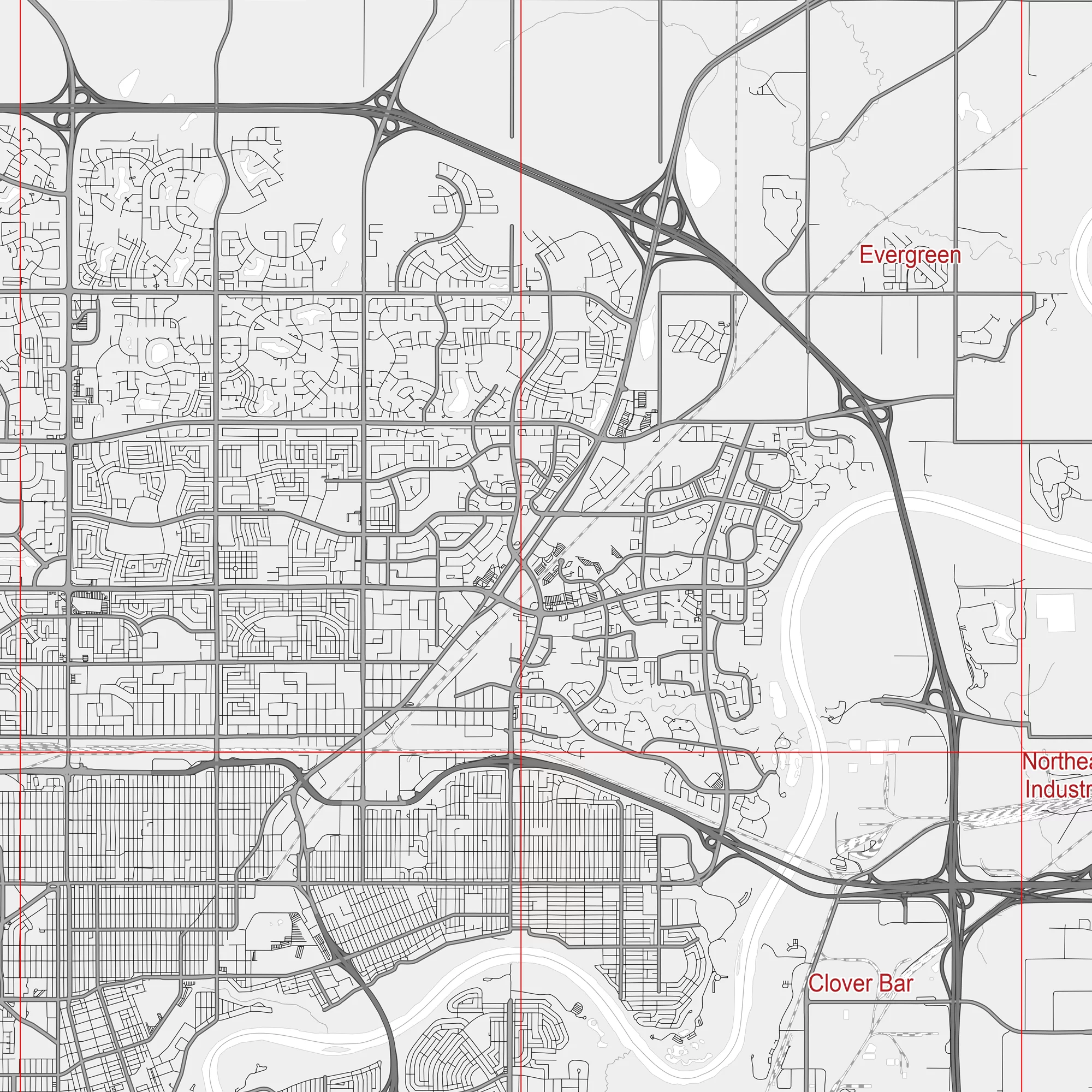 Edmonton Canada Map Vector City Plan Low Detailed (simple white) Street Map editable Adobe Illustrator in layers