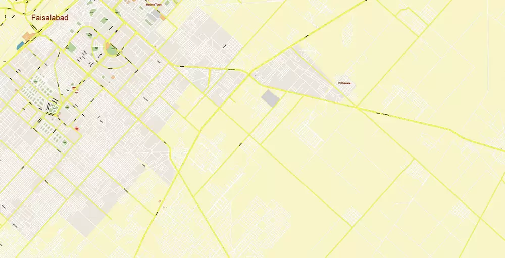 Faisalabad Pakistan Map Vector Exact High Detailed City Plan editable Adobe Illustrator Street Map in layers