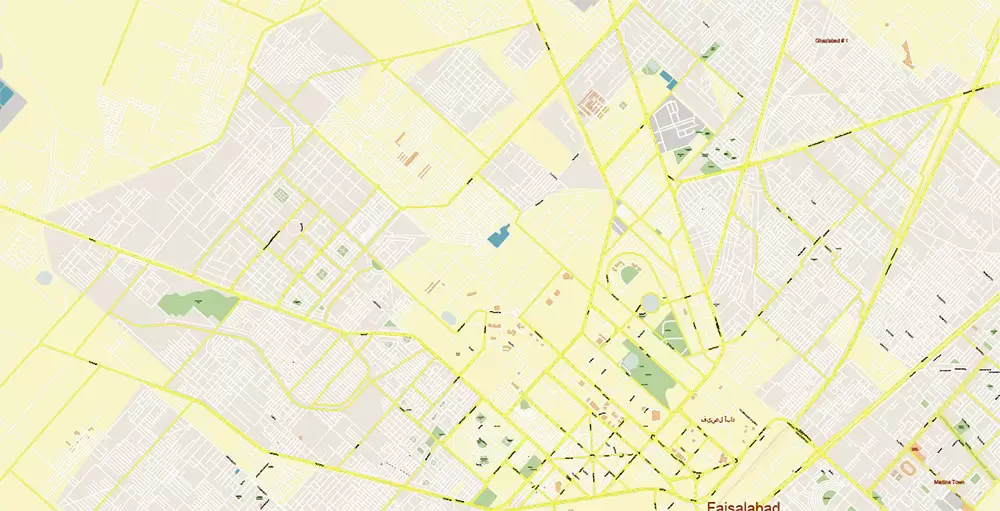 Faisalabad Pakistan Map Vector Exact High Detailed City Plan editable Adobe Illustrator Street Map in layers