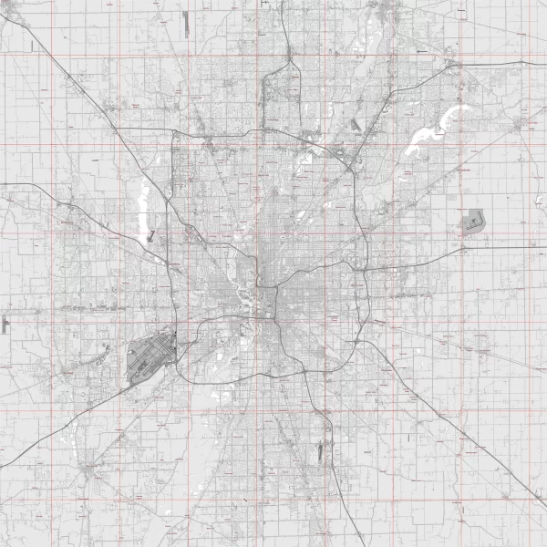 Indianapolis Indiana US Map Vector City Plan Low Detailed (simple white) Street Map editable Adobe Illustrator in layers