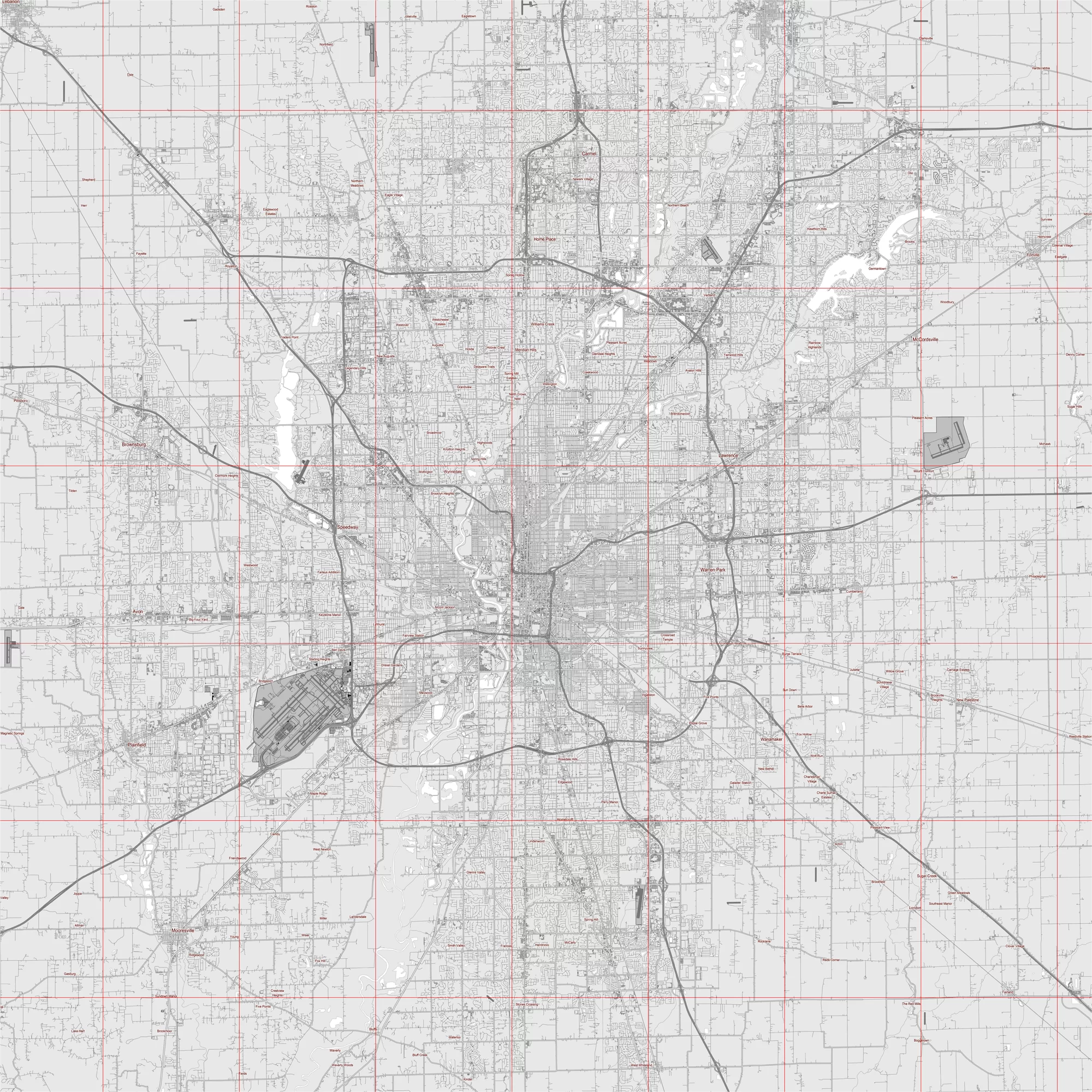 Indianapolis Indiana US Map Vector City Plan Low Detailed (simple white) Street Map editable Adobe Illustrator in layers
