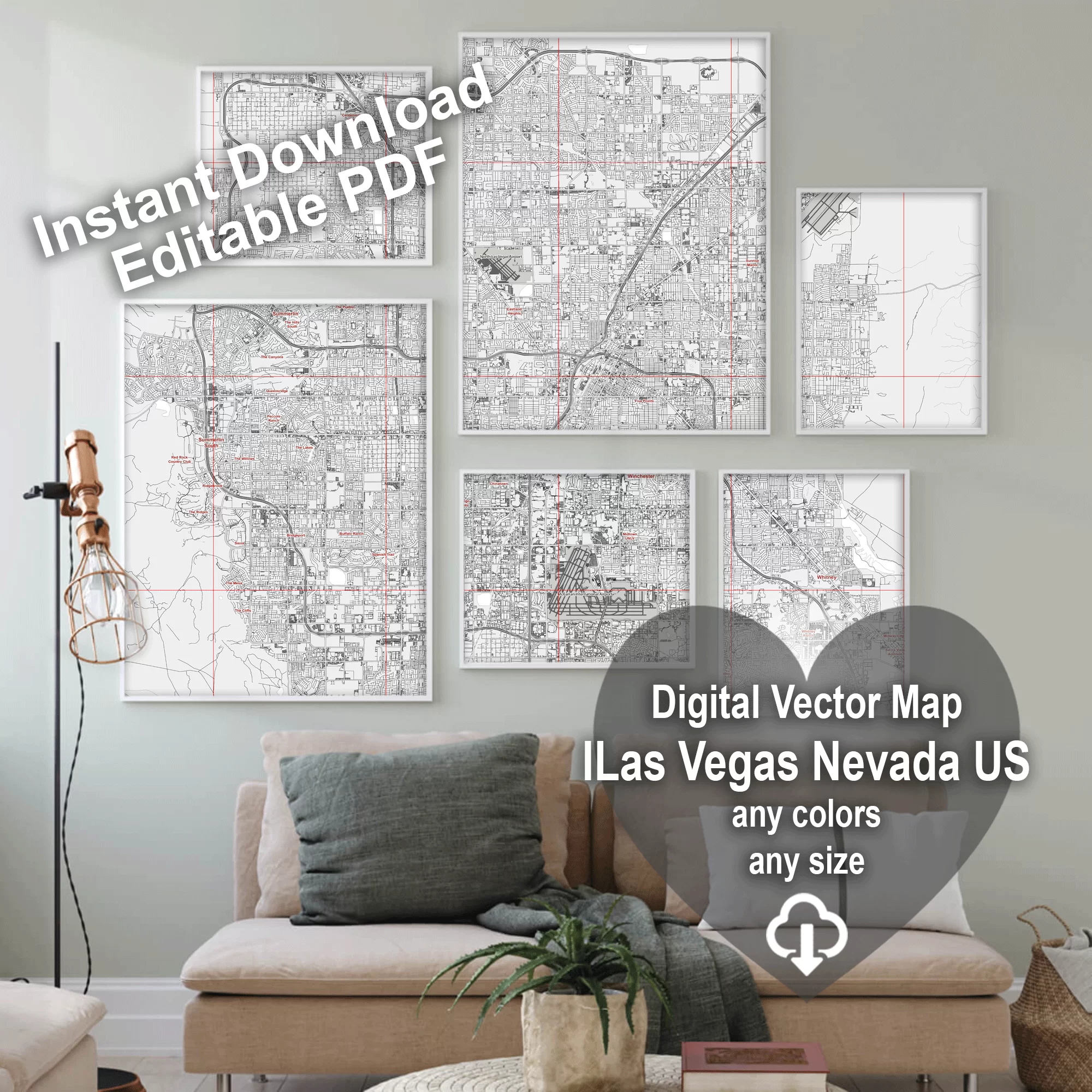 Las Vegas Nevada US Map Vector City Plan Low Detailed (simple white) Street Map editable Adobe Illustrator in layers
