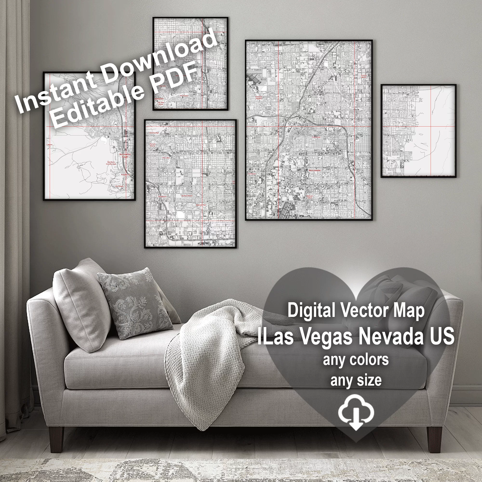 Las Vegas Nevada US Map Vector City Plan Low Detailed (simple white) Street Map editable Adobe Illustrator in layers