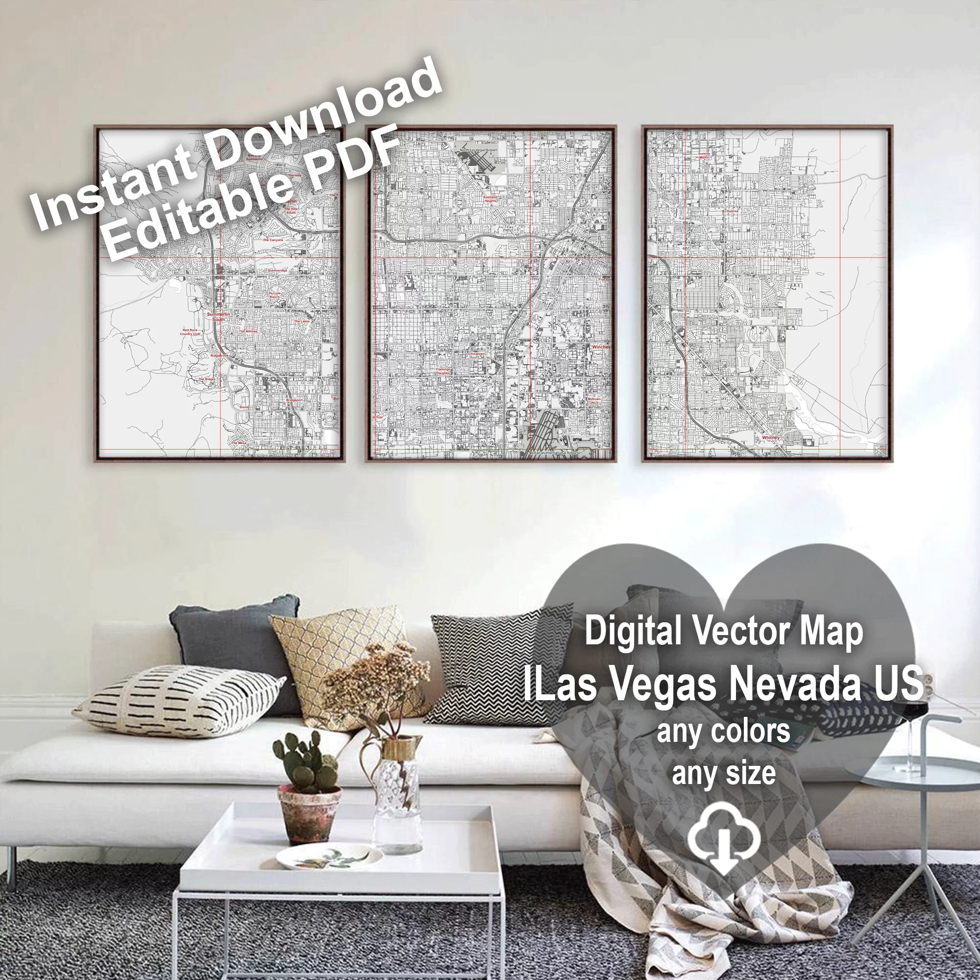 Las Vegas Nevada US Map Vector City Plan Low Detailed (simple white) Street Map editable Adobe Illustrator in layers