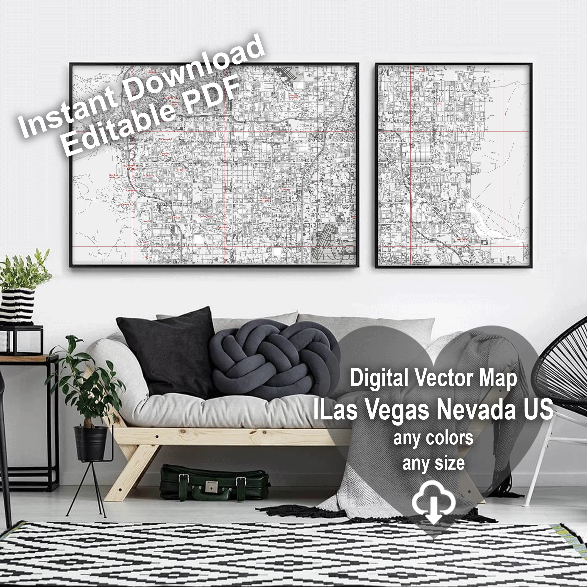 Las Vegas Nevada US Map Vector City Plan Low Detailed (simple white) Street Map editable Adobe Illustrator in layers
