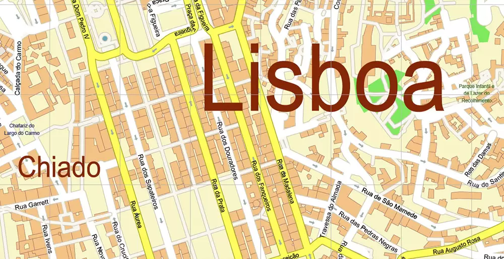 Lisbon (Lisboa) Portugal PDF Vector Map: Exact High Detailed City Plan editable Adobe PDF Street Map in layers