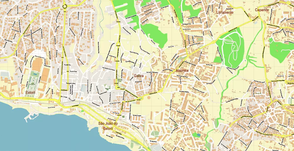 Lisbon (Lisboa) Portugal PDF Vector Map: Exact High Detailed City Plan editable Adobe PDF Street Map in layers