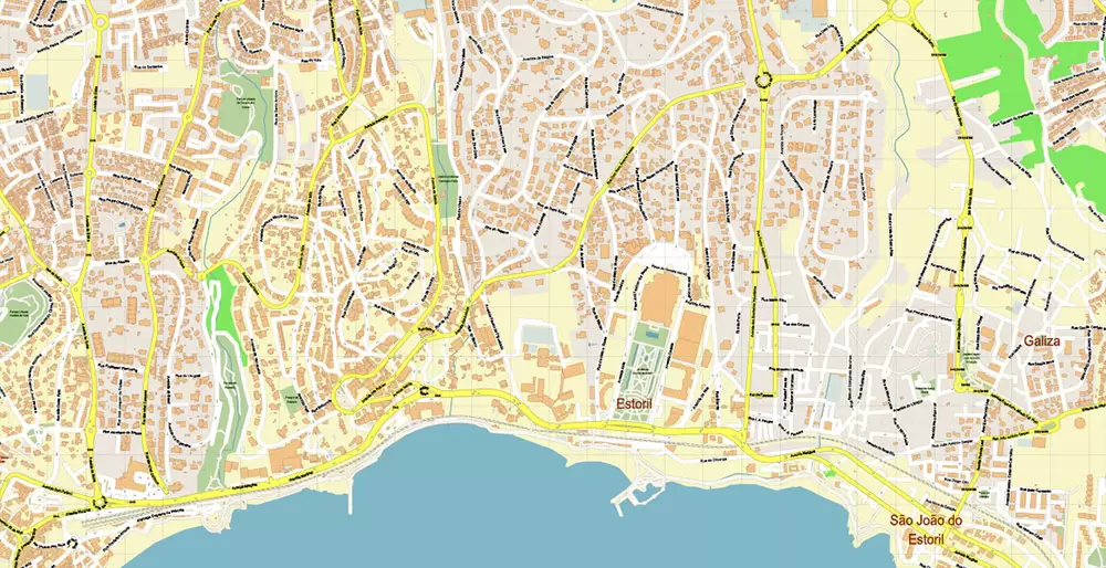 Lisbon (Lisboa) Portugal PDF Vector Map: Exact High Detailed City Plan editable Adobe PDF Street Map in layers