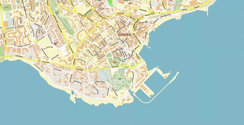 Lisbon (Lisboa) Portugal PDF Vector Map: Exact High Detailed City Plan editable Adobe PDF Street Map in layers