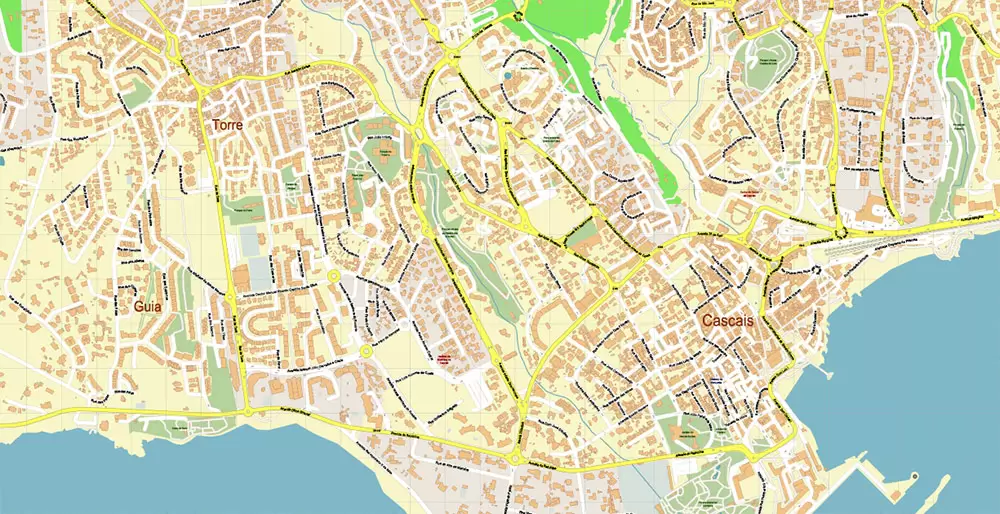 Lisbon (Lisboa) Portugal PDF Vector Map: Exact High Detailed City Plan editable Adobe PDF Street Map in layers