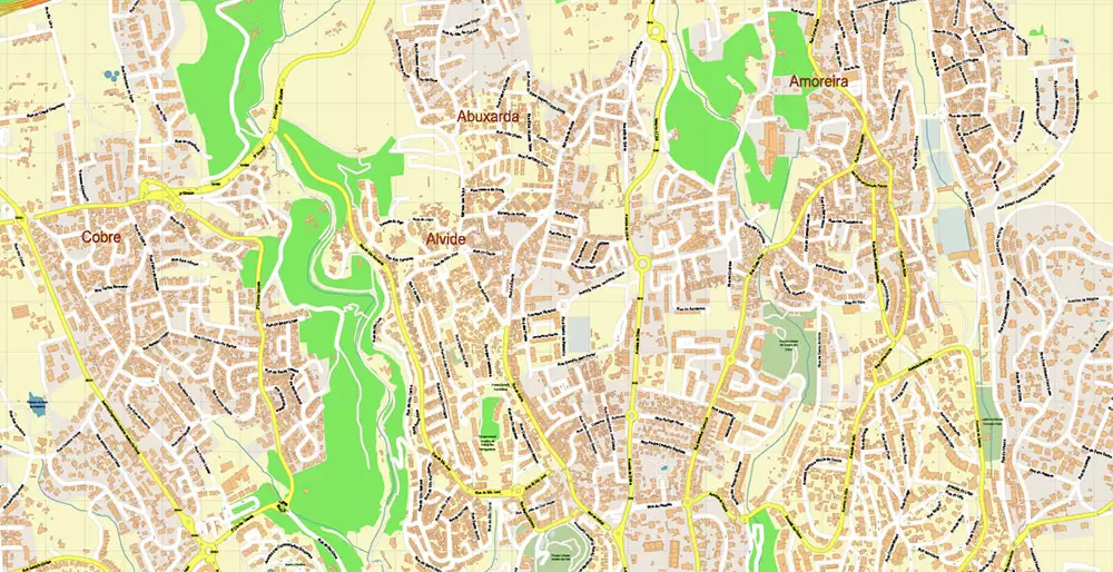 Lisbon (Lisboa) Portugal PDF Vector Map: Exact High Detailed City Plan editable Adobe PDF Street Map in layers