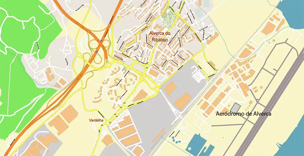 Lisbon (Lisboa) Portugal PDF Vector Map: Exact High Detailed City Plan editable Adobe PDF Street Map in layers