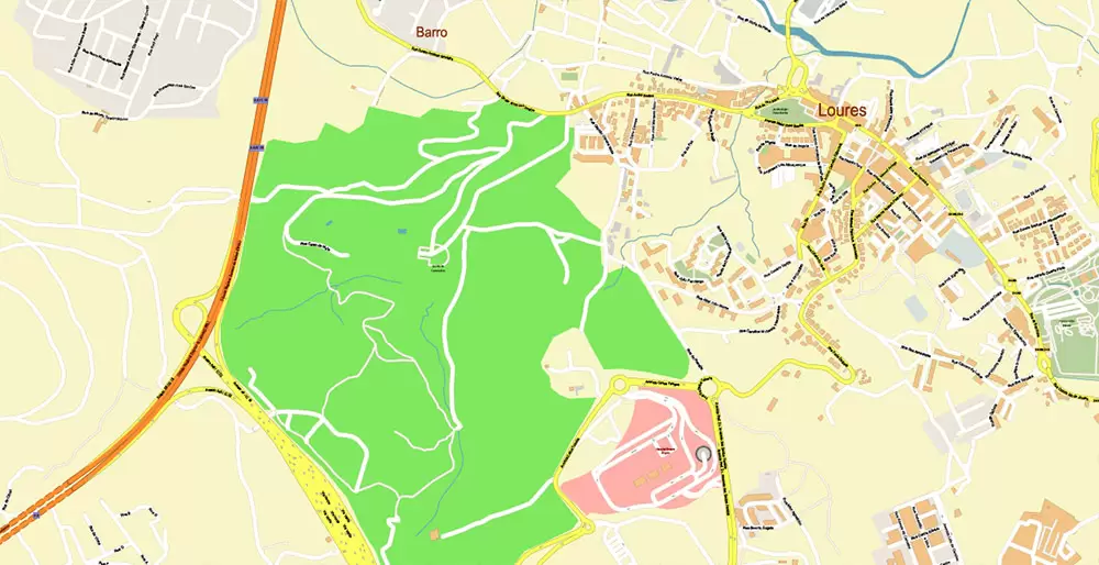 Lisbon (Lisboa) Portugal PDF Vector Map: Exact High Detailed City Plan editable Adobe PDF Street Map in layers
