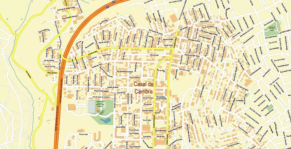 Lisbon (Lisboa) Portugal PDF Vector Map: Exact High Detailed City Plan editable Adobe PDF Street Map in layers