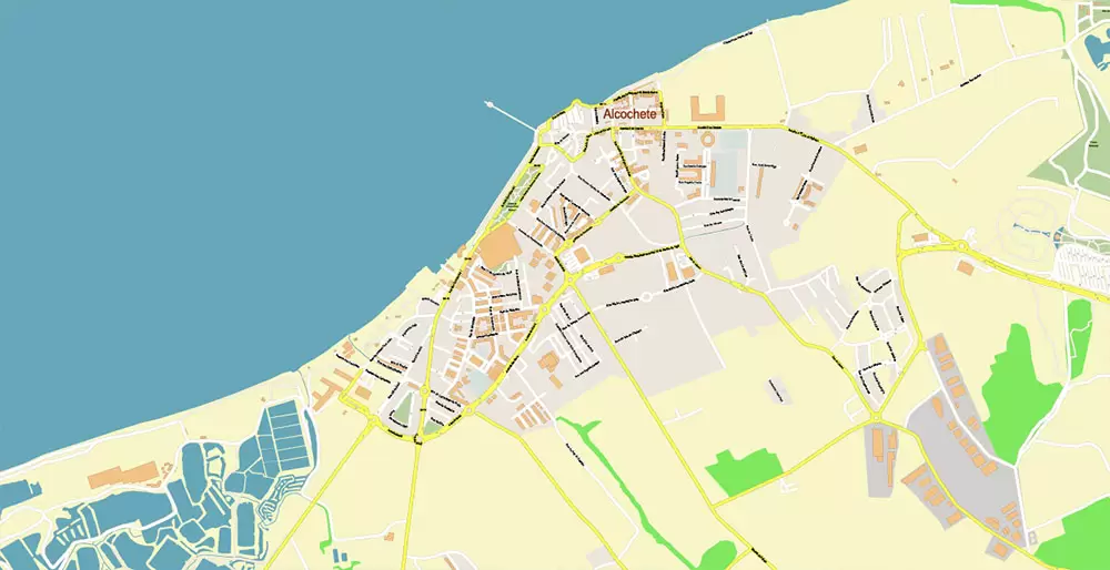 Lisbon (Lisboa) Portugal PDF Vector Map: Exact High Detailed City Plan editable Adobe PDF Street Map in layers