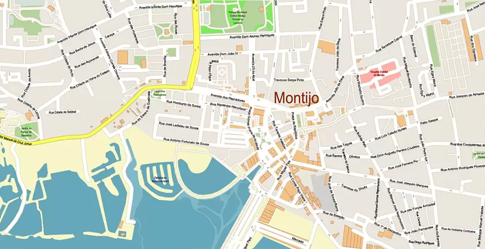 Lisbon (Lisboa) Portugal PDF Vector Map: Exact High Detailed City Plan editable Adobe PDF Street Map in layers