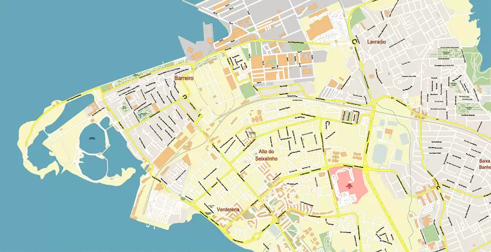 Lisbon (Lisboa) Portugal PDF Vector Map: Exact High Detailed City Plan editable Adobe PDF Street Map in layers
