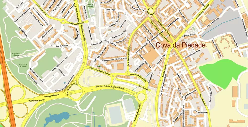 Lisbon (Lisboa) Portugal PDF Vector Map: Exact High Detailed City Plan editable Adobe PDF Street Map in layers