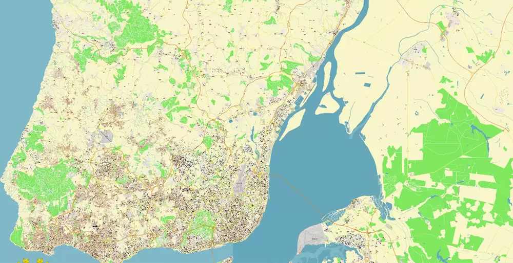 Lisbon (Lisboa) Portugal PDF Vector Map: Exact High Detailed City Plan editable Adobe PDF Street Map in layers