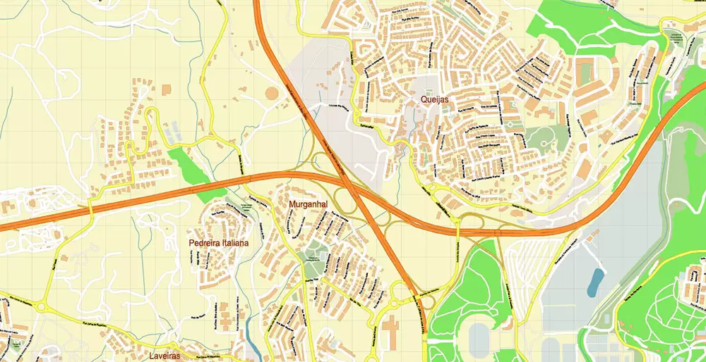 Lisbon (Lisboa) Portugal PDF Vector Map: Exact High Detailed City Plan editable Adobe PDF Street Map in layers