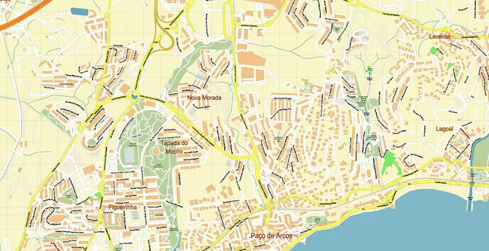 Lisbon (Lisboa) Portugal PDF Vector Map: Exact High Detailed City Plan editable Adobe PDF Street Map in layers